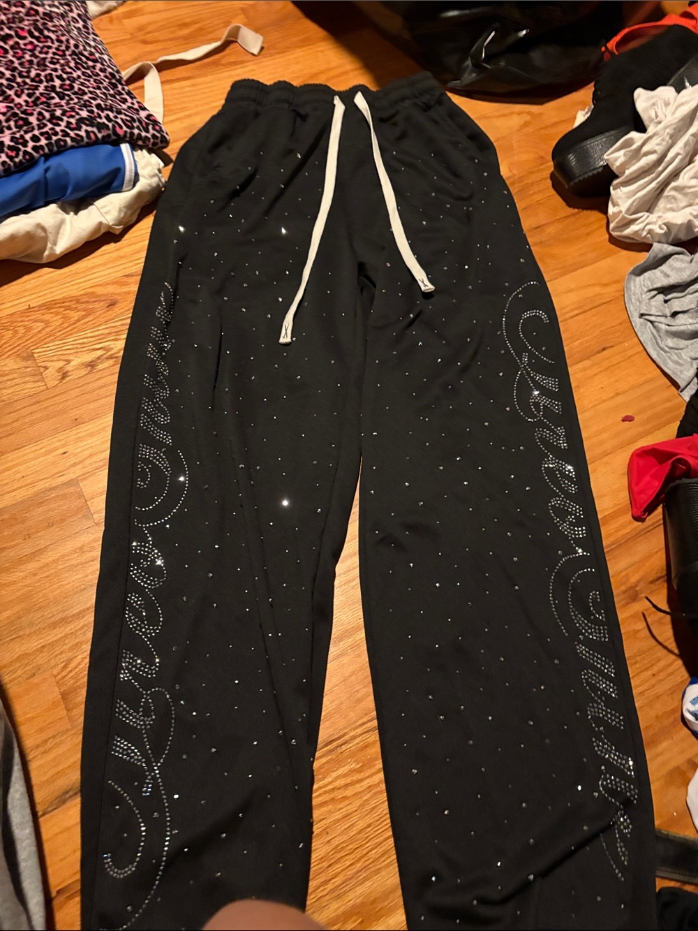 Black Rhinestone-Embellished Kids Sweatpants